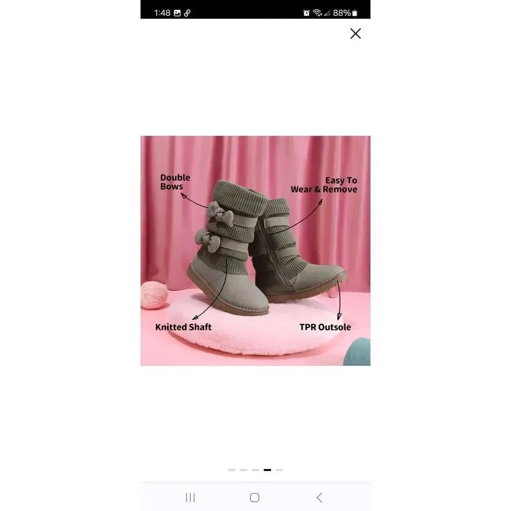 New Girls Size 5 Big Kid Dream Pairs Grey Mid Calf Faux Fur Lined Snow Boots